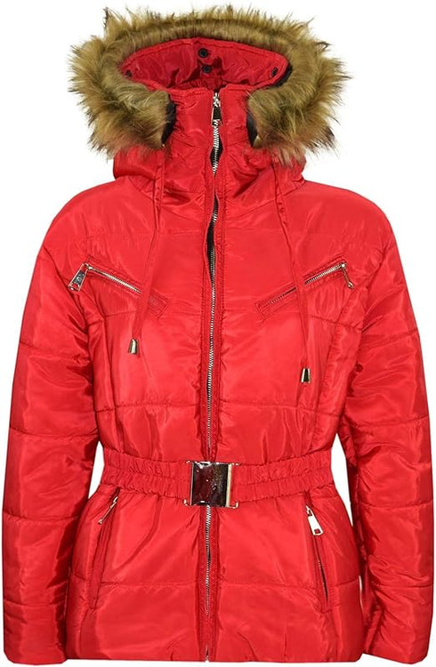 GIRLS PUFFER JACKET WITH DETACHABLE STYLISH HOODED - RED